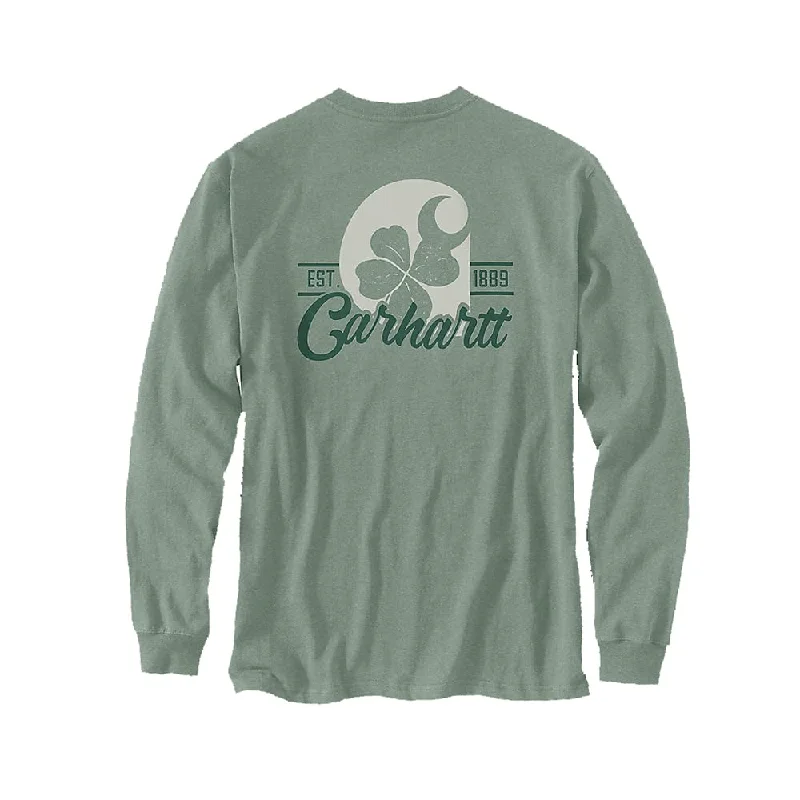 Carhartt 105705 Men's Loose Fit Heavyweight Long-Sleeve Shamrock Graphic T-Shir - Large - Jade Heather