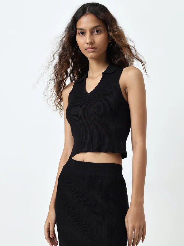 Nuon Black Ribbed Top