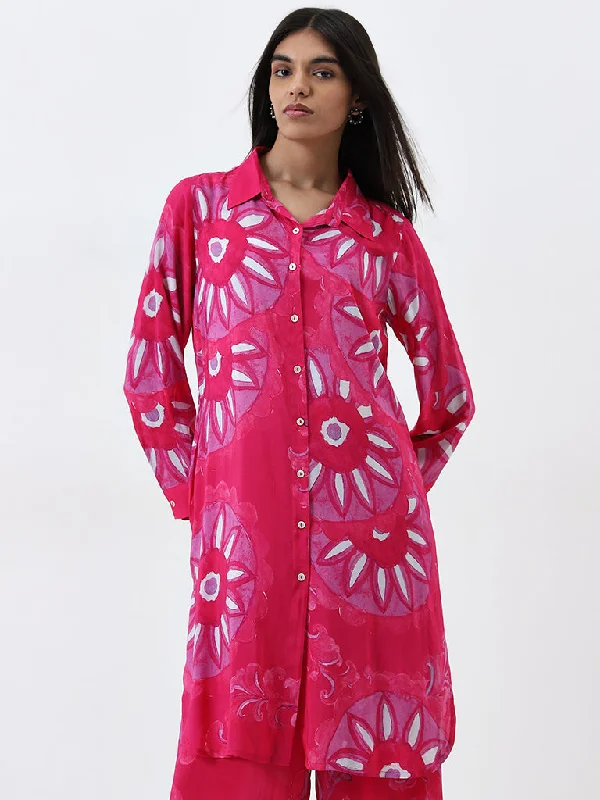 Utsa Pink Floral Printed A-Line Kurta