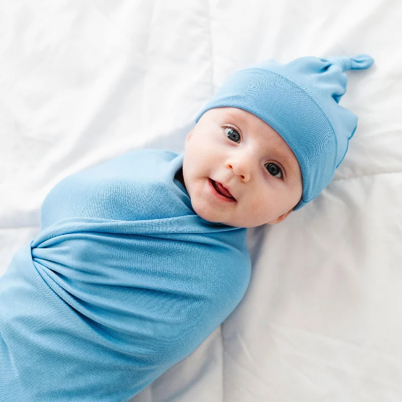 Baby Blue Swaddle Beanie Set