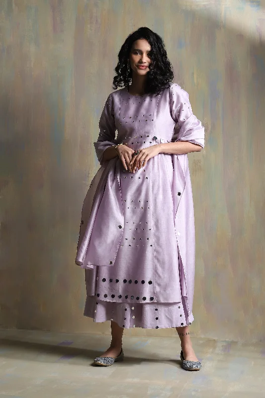 Lilac Pleated Sleeves Kurta Set