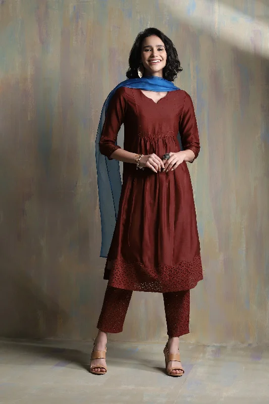 Swarovski Rust Gathered Kurta Set (Dupatta options)