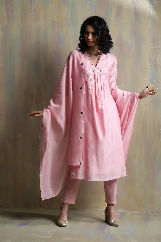 Light Pink High Slit Kurta Set - Set of 3