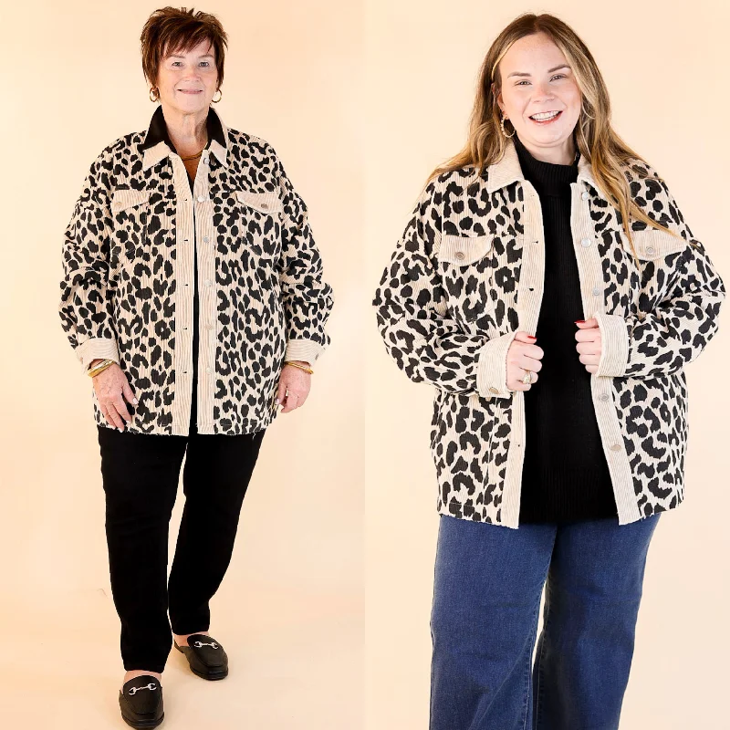 Quick To Cuddle Leopard Print Corduroy Jacket in Beige