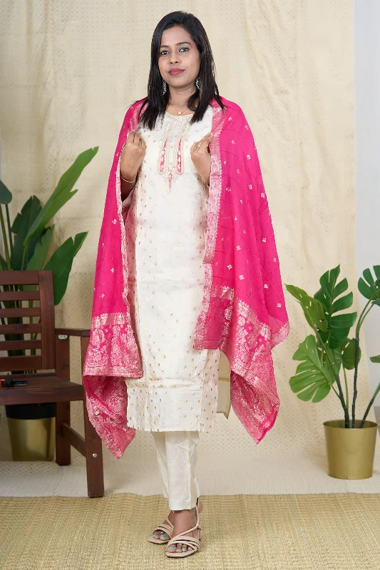 Elegant Tissue Silk Kurta Set with Zari Embroidery and Dupatta