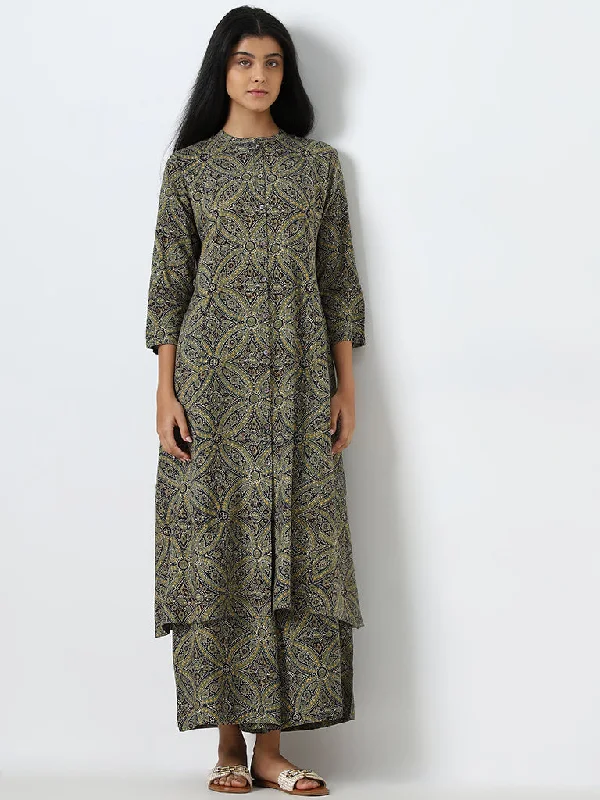 Utsa Green Printed A-Line Kurta