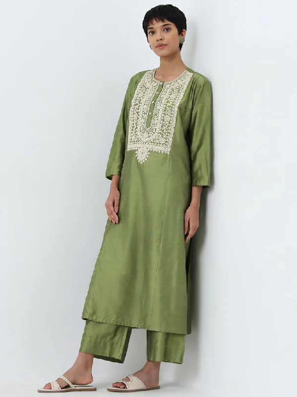 Utsa Sage Embroidered Straight Kurta