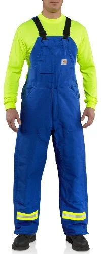 Carhatt 100171 Mens Flame Resistant Duck Lined Bib Overall Striped