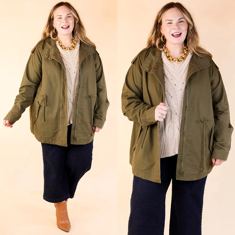 Anything is Possible Button and Zip Up Utility Jacket in Olive Green