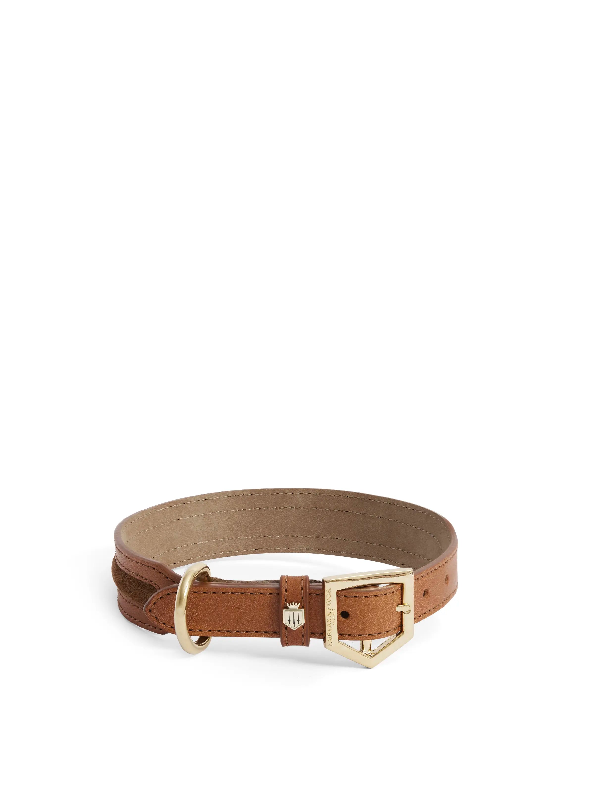 Hampton Dog Collar - Tan Leather and Suede