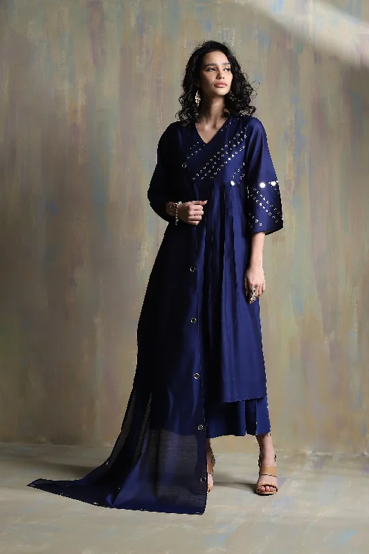 Sapphire Blue Bell Sleeves Kurta Set (Dupatta options)