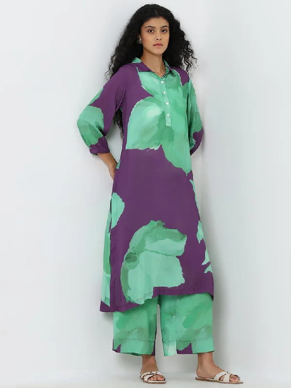 Utsa Green Floral A-Line Kurta