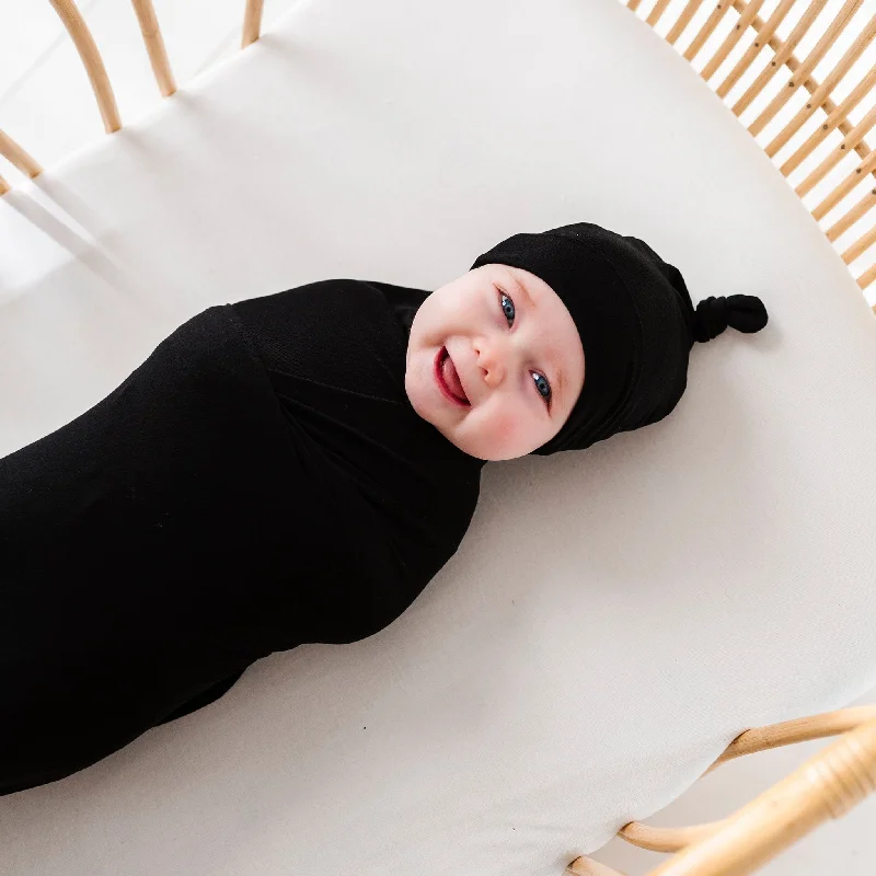 Black Ribbed Swaddle Beanie Set