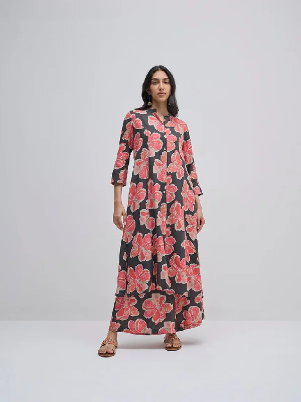 Utsa Charcoal Floral Design A-Line Kurta