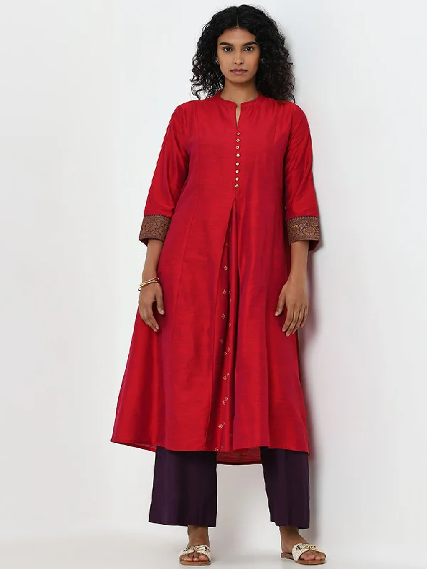 Utsa Red Badla Printed A-Line Kurta