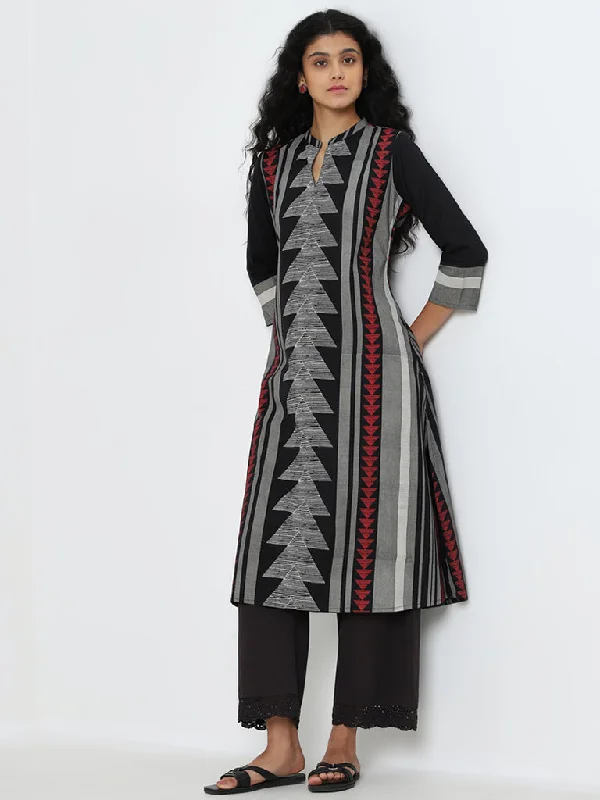 Utsa Black A-Line Cotton Blend Kurta