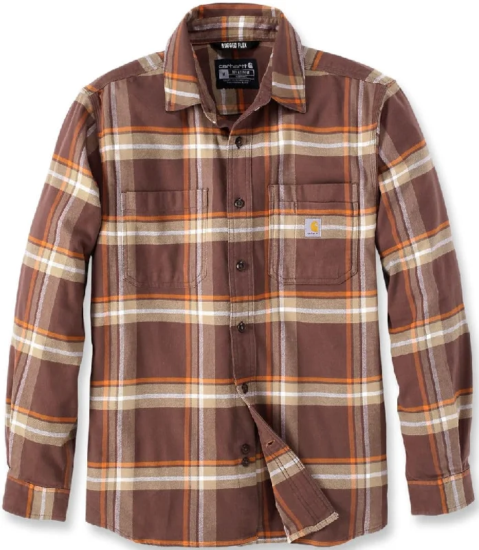 Carhartt 105945 Men's Rugged Flex Relaxed Fit Midweight Flannel Long-S - Small Regular - Chestnut