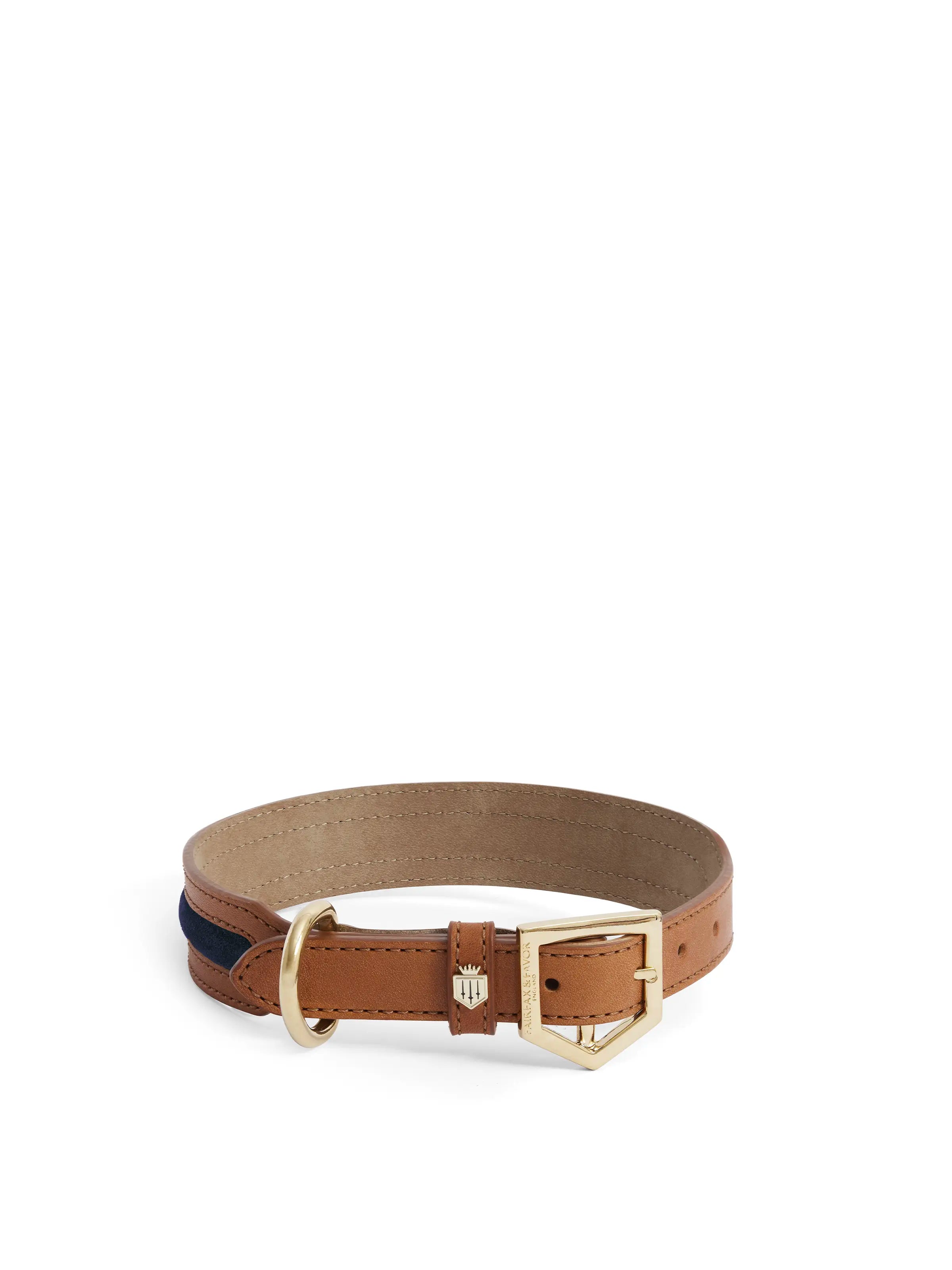 Hampton Dog Collar - Tan Leather and Navy Suede