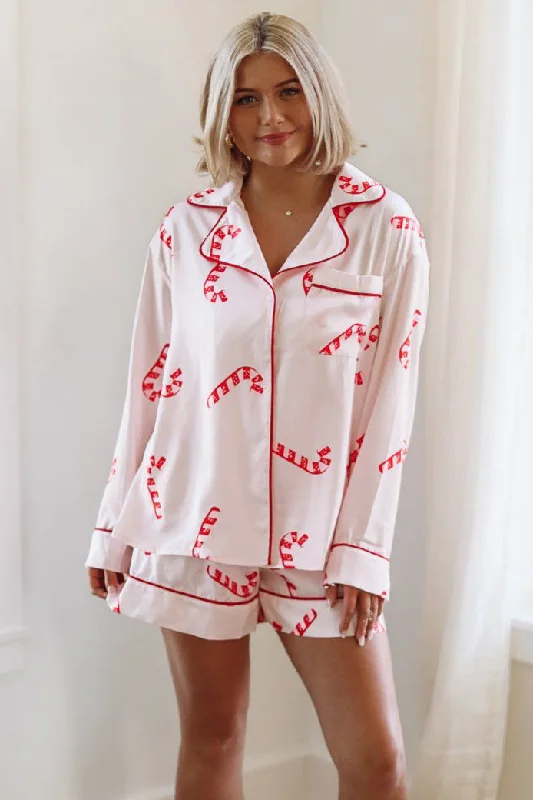 Candy Cane Lane Pajama Set - Pink and Red