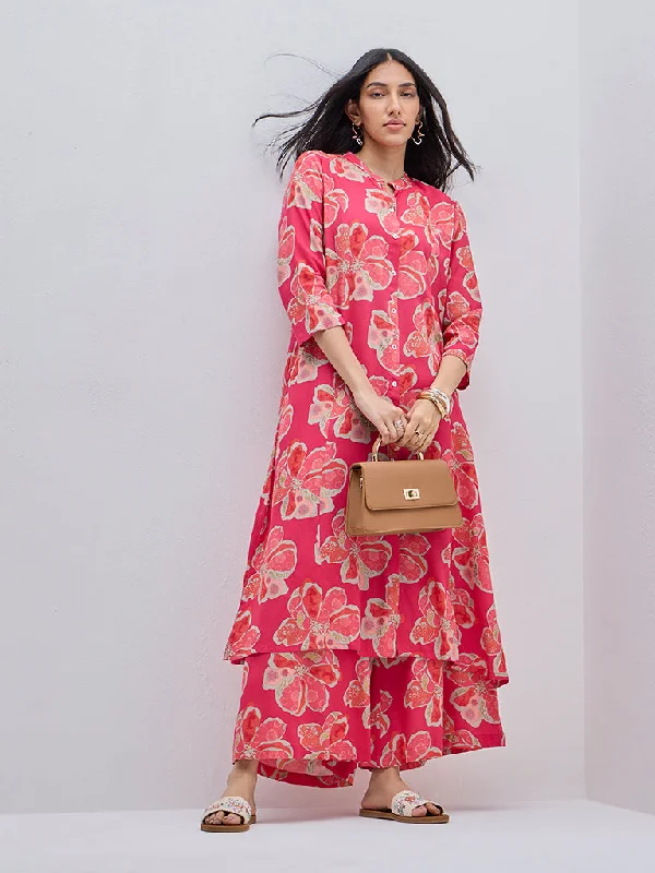 Utsa Pink Floral Design A-Line Kurta