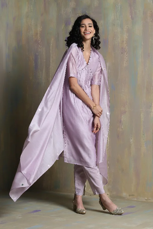 Lilac High Slit Kurta Set - Set of 3