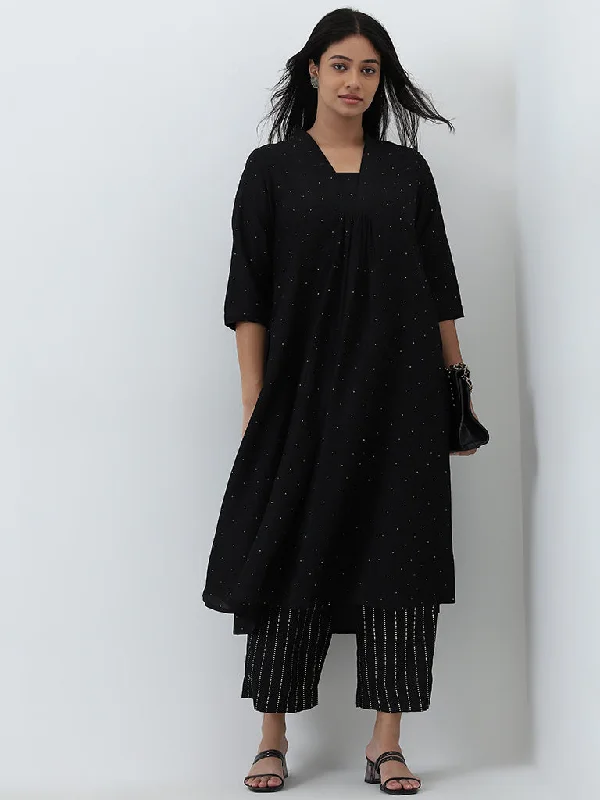 Diza Black Embellished A-line Kurta