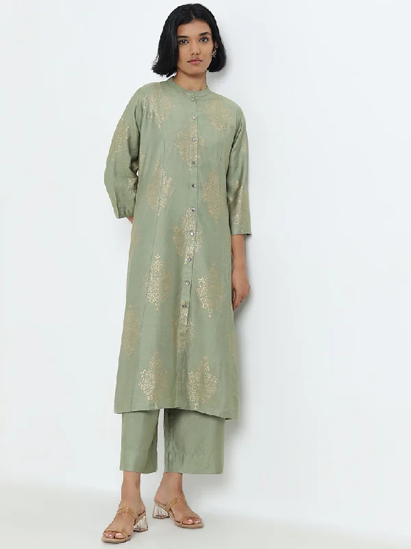 Zuba Sage Floral Design A-Line Kurta