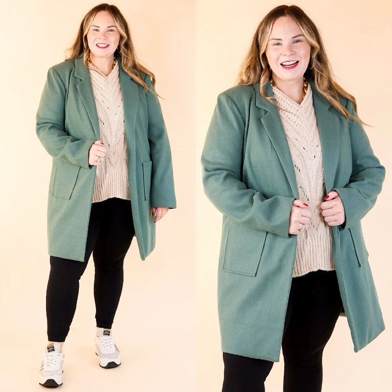 European Holiday Open Front Coat in Teal