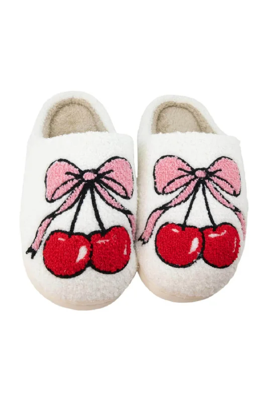 Cherry Bow Slippers for Women in White | KDC-SLPR-155-WHT