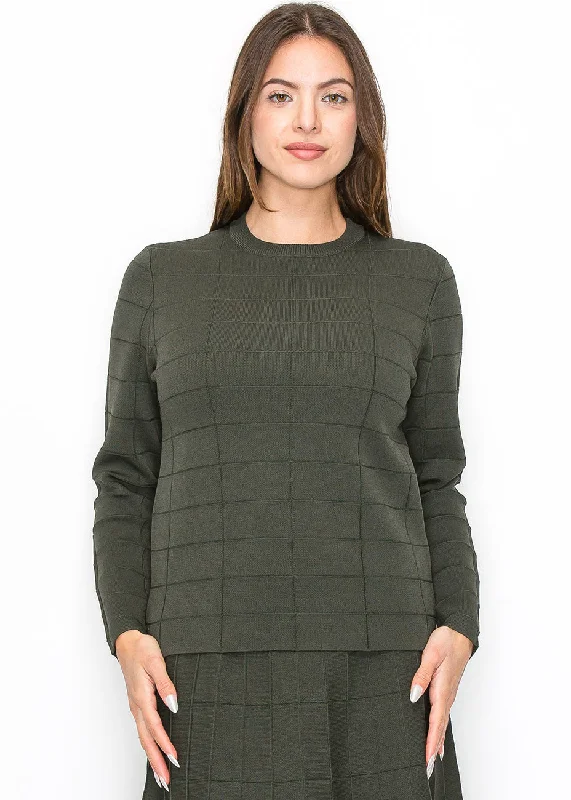 Olive Grid Knit Sweater