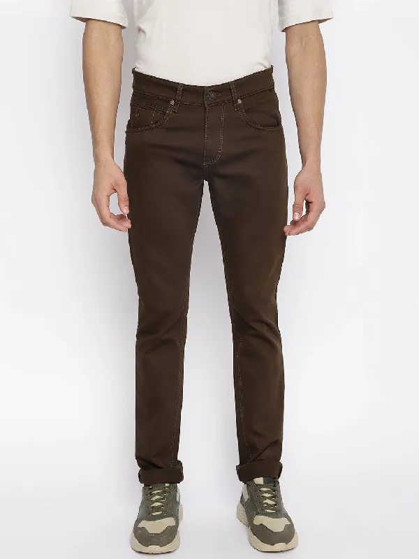 Men's Casual Flat front Brown  Trousers