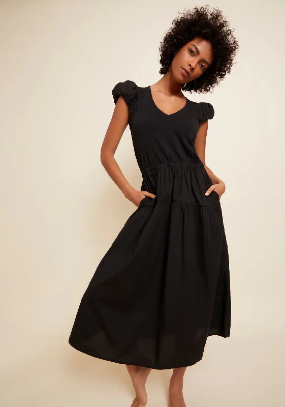 Nation LTD - Iliana Bubble Sleeve Midi in Jet Black