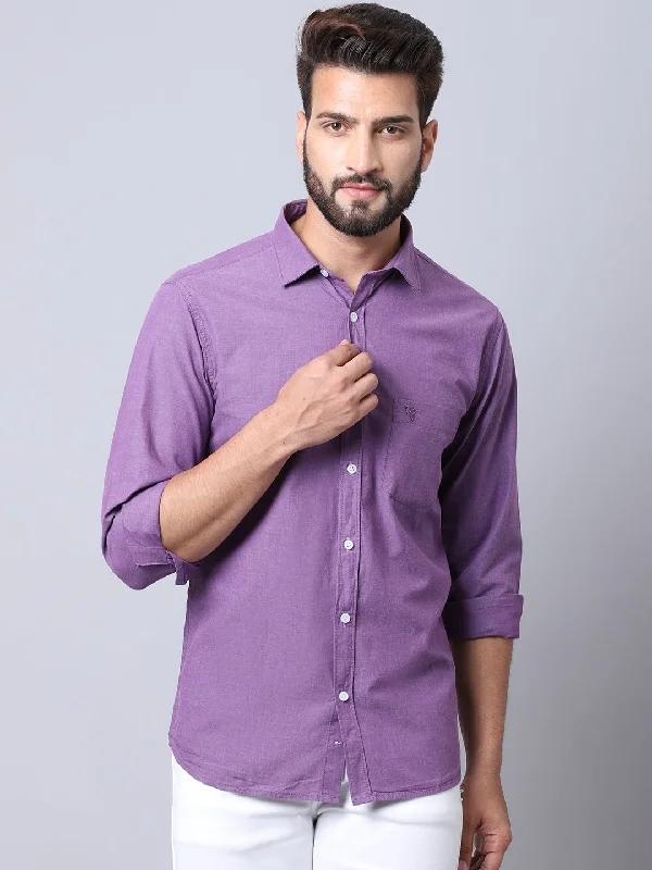 Men's Purple Casual Fil a Fil Plain Full Sleeve Shirt