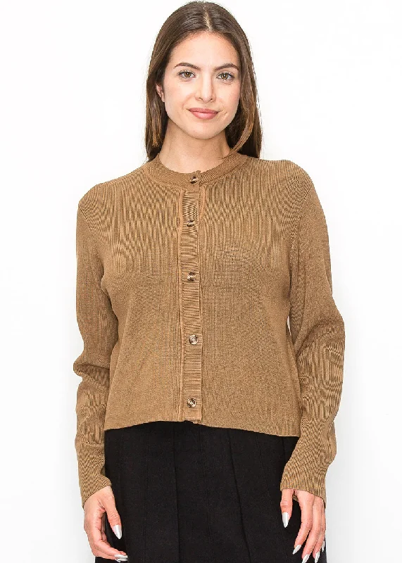 Elegant Ribbed Camel Cardigan