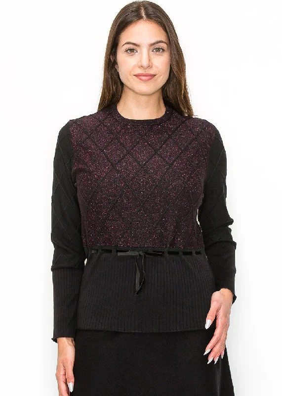 Diamond Sparkle Knit Pullover with Tie Waist