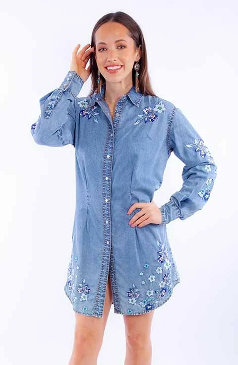 Andi Embroidered Cotton Denim Dress