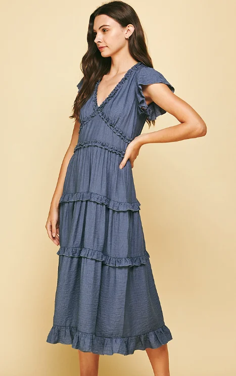 Everly Dusty Navy Midi Dress