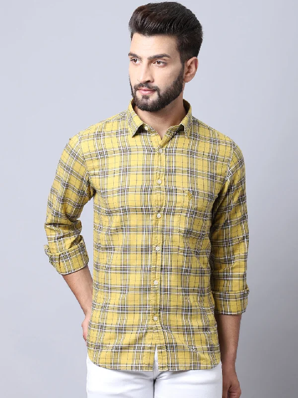 Men's Mustard Casual Medium Checks Full Sleeve Shirt