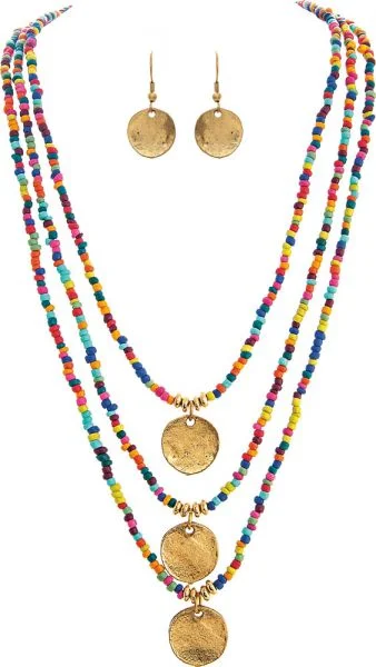 3 Row Boho Rainbow Charm Necklace Set