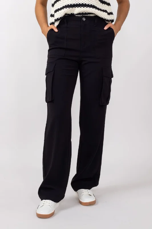 Love Tree Straight Cargo Pants for Women in Black | 6949PN-BLACK