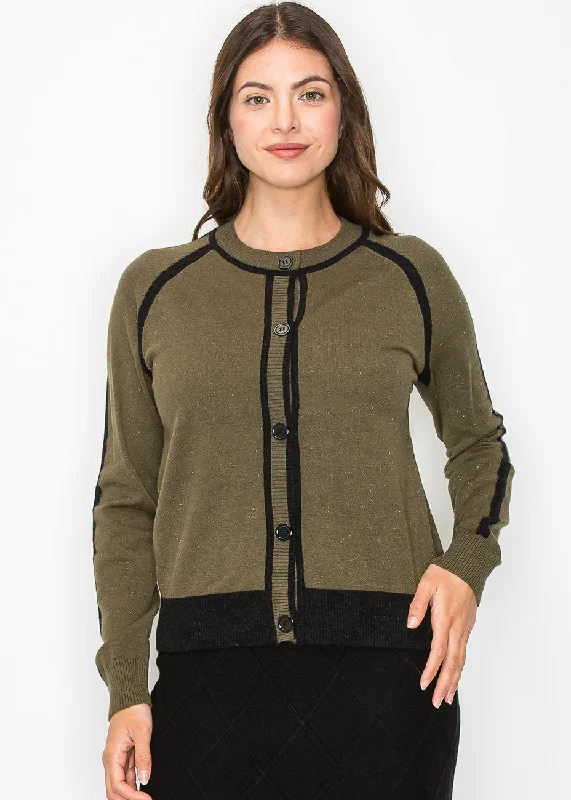 Olive and Black Trim Buttoned Cardigan