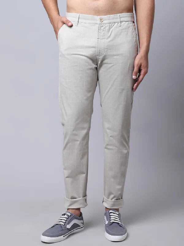 Men's Casual Flat front Light Fawn Checks Trousers