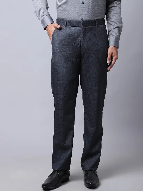 Men's Formal Flat front Grey Checks Trousers