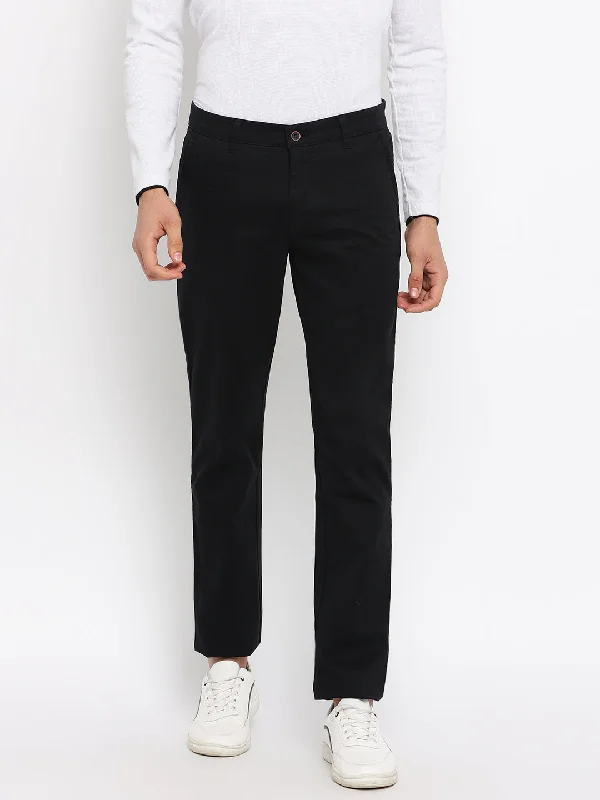 Men's Casual Flat front Black  Trousers