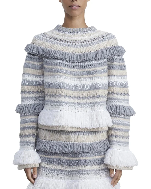 Lafayette 148 New York Fair Isle Fringe Wool Sweater