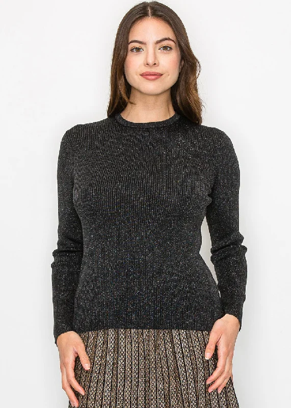 Black Sparkle Ribbed Knit Top