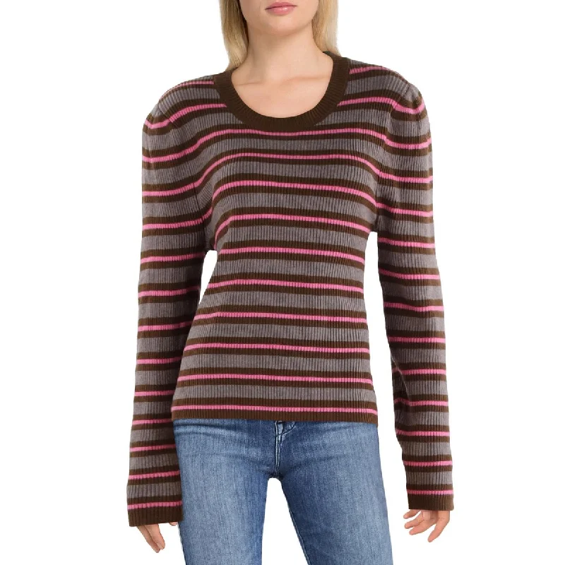 Womens Striped Mock Neck Pullover Sweater