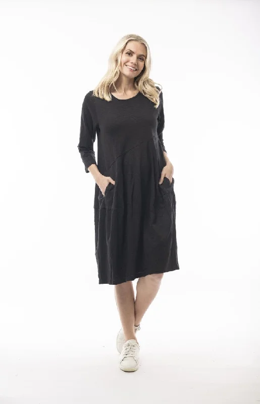 Orientique Stretch Cotton Bubble Dress (Black or teal)