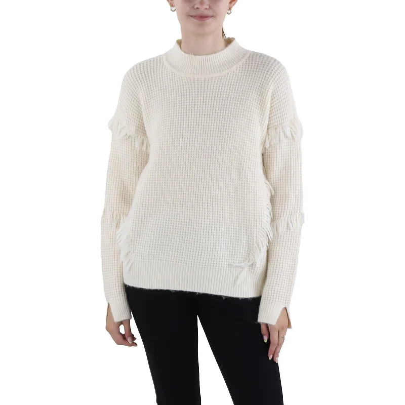 Womens Fringe Pullover Mock Turtleneck Sweater