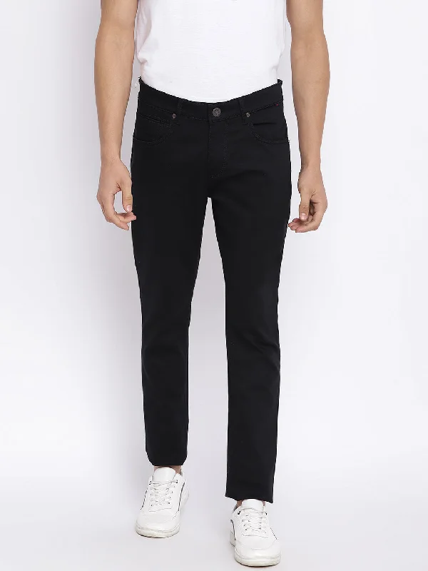 Men's Casual Flat front Black  Trousers